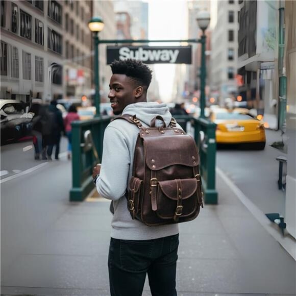 Handmade World Vintage Full Grain 21 Inch Leather Laptop LARGE Backpack Casual - Picture 3 of 7